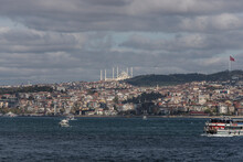 View Of The Camlica Mosque On The Hill In The Asiatic Side Of Istanbul Along The Bosphorus, Turkey.