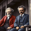 Revolutionary Visionaries: Colourised Portrait of Karl Marx and Trotsky in 1930s - Generative ai