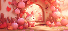 A Cartoon Character Holding Onto A Door Near Some Pumpkins
