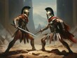 Fight of two Roman soldiers. Digital art.