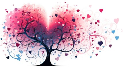 Wall Mural - red heart shaped tree on white background.