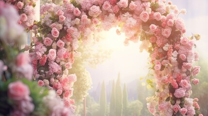 Wall Mural - wedding arch with flowers on blurred background