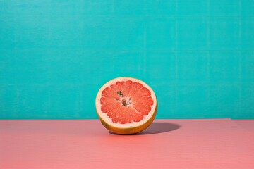 With a pink backdrop, a grapefruit that has been half peeled. miniature still life. Generative AI