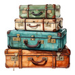 stacks of suitcases luggage travel watercolor illustration, generative AI