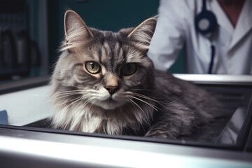 Wall Mural - veterinary clinic, professional veterinarian examines cat. ai generated