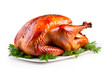 thanksgiving dinner with roasted turkey isolated on white background