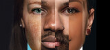 Fototapeta  - Human face made from different portrait of men and women of diverse age and race. Combination of faces. Friendship. Concept of social equality, human rights, freedom, diversity, acceptance