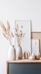 Wall Mural - Boho interior mockup scandinavian furniture, minimalist concept.