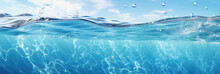 Panoramic Landscape Of Water In The Sea Or Ocean With Sunlight - Summer Background With Copy Space For Text Or Product