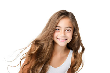 Wall Mural - Beautiful girl smiling on white background