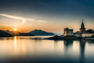 Wall Mural - sunset over the lake