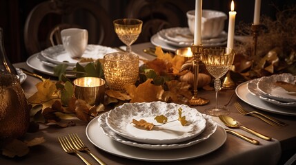 Wall Mural - a luxury table setting with autumnal decor for Thanksgiving day