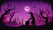 Witch brew potion pink forest halloween background