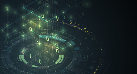 Aufkleber - Isometric illustration. Digital technology and engineering background with glowing effect and numbers.