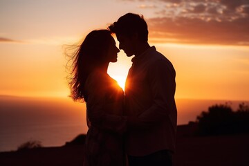 couple in love silhouette at sunset
