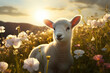 a lamb grazing in a picturesque meadow, symbolizing innocence and the concept of 