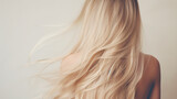 Back of model with long blonde hair