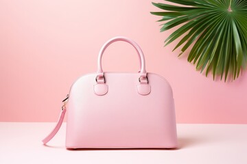 Pastel colored womens hand bag on pink background. Summer fashion concept. Mockup