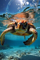 Wall Mural - A turtle flossing in the sea