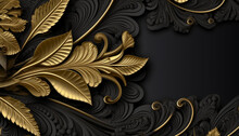 Paper Artwork Gold And Black Leaf Pattern, Luxury And Elegant Background. Generative Ai
