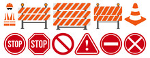 Set Of Construction Work Safety Signs Concept Isolated On Transparent Background.