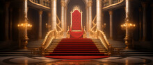 3D Render Of Royal Throne Hall Generated By AI, Throne Of The Kings, VIP Throne, Red Royal Throne