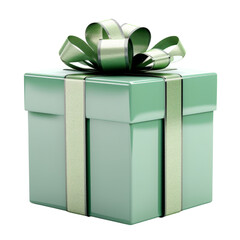 green gift box isolated on transparent background cutout