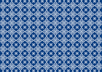 Fabric pattern floral white over blue graphic geometric illustration vector abstract tribal vintage styled retro classic wallpaper background pattern template publication textile cloth rug tile