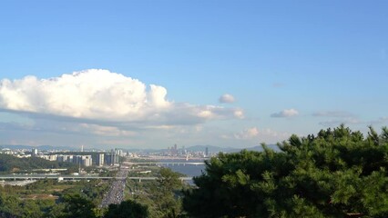 Wall Mural - Panoramic view of Seoul city and Han river from Haengjusanseong Fortress in Goyang, Korea