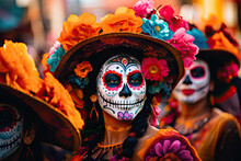 Girl Wearing Dia De Muertos Costume