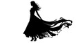 Silhouette of a black girl in a flowing dress on a white background vector