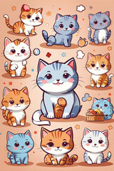  Cute cartoon cat set sticker