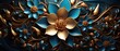 Abstract background with gold and blue flowers, modern luxury mural wall art illustration, Generative AI.