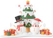Snowman and Christmas tree on snow ground, Christmas theme elements 3d illustration