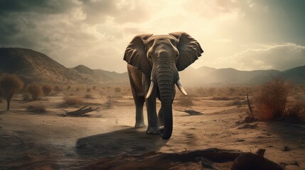 Wall Mural - elephant in a desert landscape. created with generative ai.