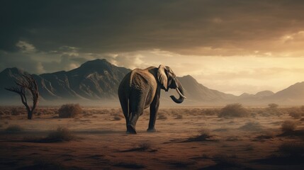 Wall Mural - elephant in a desert landscape. created with generative ai.
