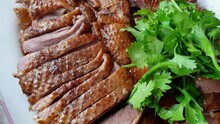 Goose Geese Braised Chinese Herb Spice Brown Gravy Cut In Slices Eating With Chopsticks