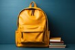 © Prathankarnpap - Yellow bag and notebook, pencil on wooden table, Back to School concept, Generate Ai