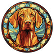 Vizsla Dog Breed Watercolor Stained Glass Colorful Painting Vector Graphic Illustration