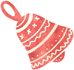 Sticker - Christmas bell holiday decoration. Handdrawn pattern  illustration. Watercolor texture