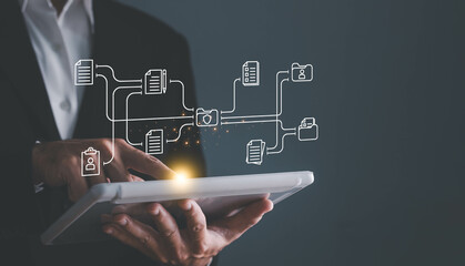 Wall Mural - document management system concept. online document file data software for efficient archiving. ente