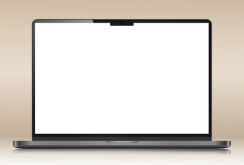 Wall Mural - the layout of a modern laptop with reflection on a beige gradient background. a realistic laptop wit