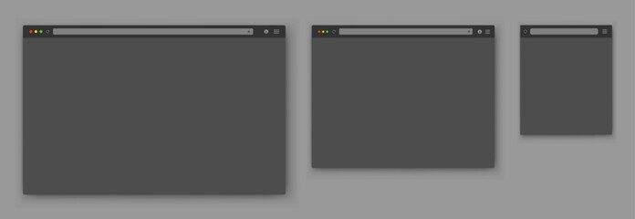 Wall Mural - browser windows. a set of realistic empty gray browser windows of different shapes with a toolbar, a