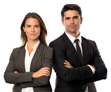 Businessman And Businesswoman Team Isolated On Transparent Background
