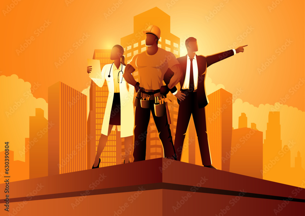 doctor-businessman-and-builder-standing-proudly-on-the-top-of-a