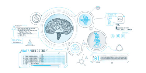 Wall Mural - brain research futuristic interface screen with data decoding.