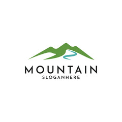 Mountain hill logo design with river, mountain logo design idea