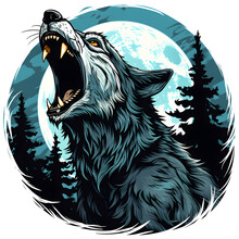 Cartoon Clipart Of Howling Werewolf Under A Full Moon, Transparent Background