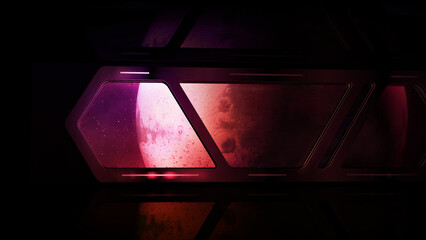 Wall Mural - Windows of a spaceship overlooking the planet Mars.