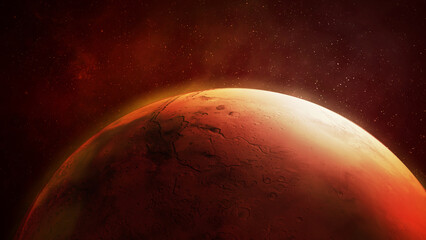 Wall Mural - Close up view of the red planet Mars.